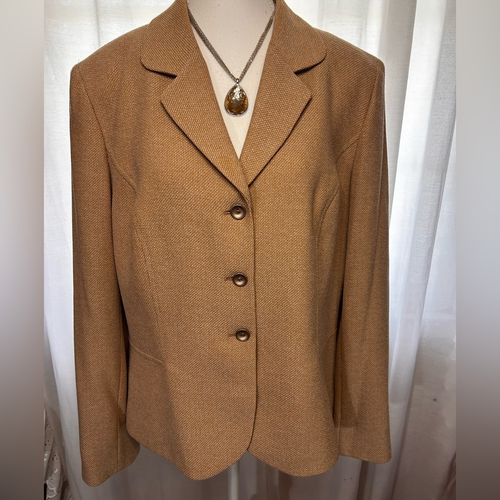 Le Suit Women's Tan Textured Tailored Blazer Size 14